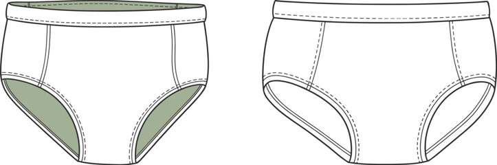 PrintHigh waist underwear design template, women lingerie fashion flat sketch, comfortable cotton panties illustration, detailed vector outline, apparel technical drawing, seamless style