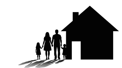 Black silhouette of a family and a house