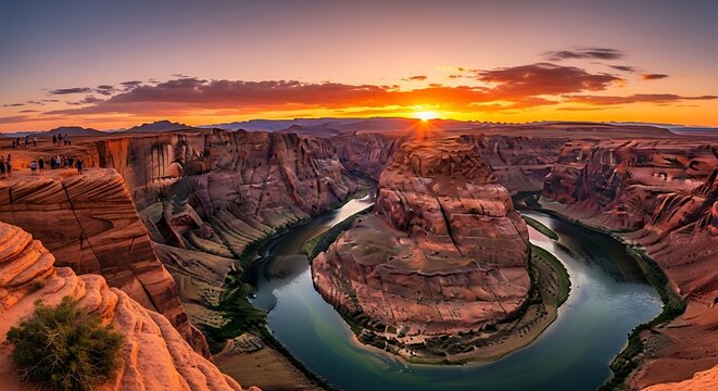 Spectacular Horseshoe Bend Arizona Sunset Over Colorado River Canyon Landscape. - Powered by Adobe