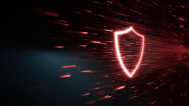Futuristic cyber security shield protecting data with abstract glowing lines. - Powered by Adobe