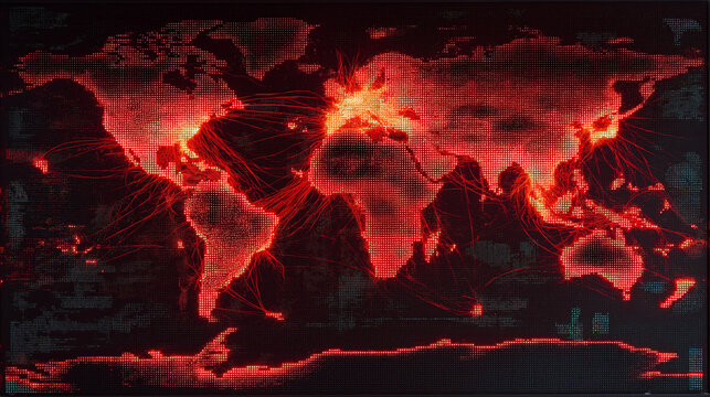 Red World Map Display with Glowing Connections Network Presentation