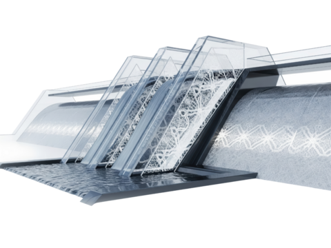 Futuristic hydroelectric dam with advanced water filtration on a transparent background
