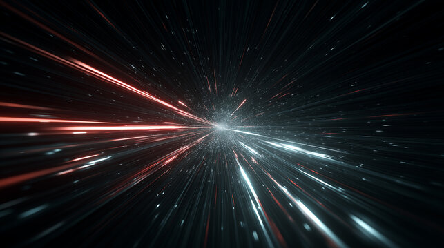 Abstract hyperdrive space travel with luminous trails of light speed. - Powered by Adobe