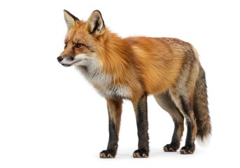 Fox Standing on White Background with Bright Orange Fur and Sharp Features