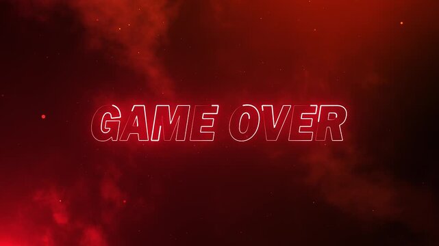 game over text animation glowing neon red color with particles and nebula on black background for game challenge show, play gaming template, live streaming, streamers. - Powered by Adobe