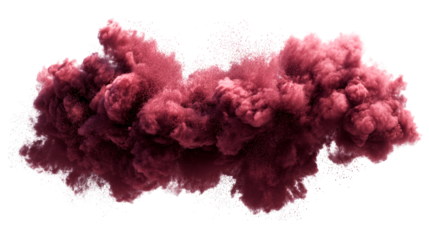 Crimson powder explosion against a white background