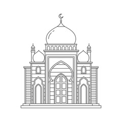 Simple Line Art Illustration of a Mosque with Dome and Minarets