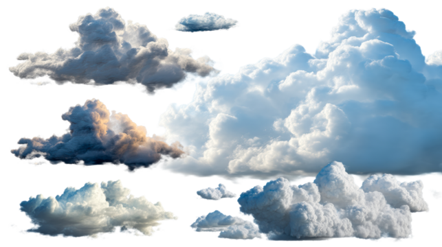 Collection of Cumulus Clouds with Dramatic Lighting