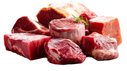 Assortment of Raw Beef Cuts on White Surface