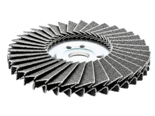 Abrasive flap disc for angle grinder used for metal finishing on a transparent background