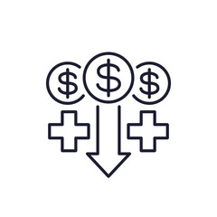 Obraz premium medical cost reduction icon, line vector