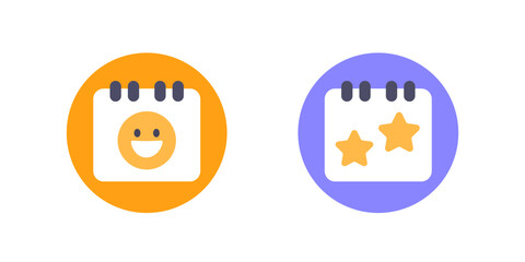 nice day icons with calendar and emoji, flat vector design