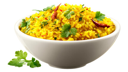 Bowl of Yellow Rice with Chili Peppers and Cilantro