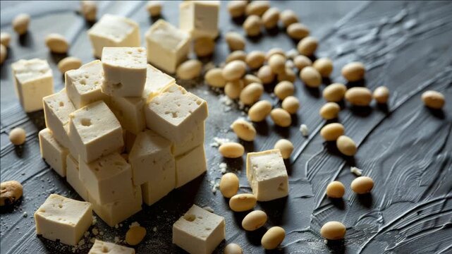 Two of delicious vegan desserts on a dark surface with sesame seeds scattered around. Perfect for promoting healthy and cruelty-free cuisine.