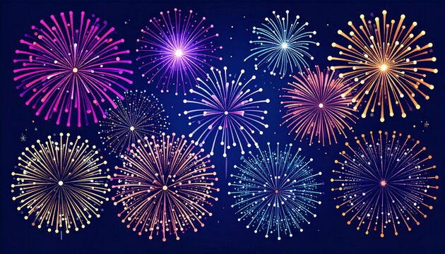 Colorful fireworks display on a dark background