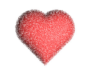 Noise spray red heart. 3D figure gradient with dots. Love symbols with grainy effect. Dot dissolve texture. Stipple pattern. Modern element for Valentine day, groovy, y2k design