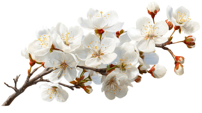 Delicate white cherry blossoms bloom on a branch - Powered by Adobe