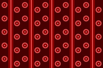 A geometric red pattern of circles and dots forming a symmetrical repeating layout with a decorative feel.