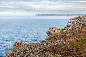 View of the cliffs around Pointe du Millier, in Finist&egrave;re, Brittany, France.