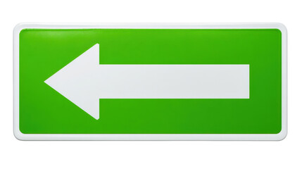 A bright green traffic sign featuring an arrow pointing left, centered helping drivers navigate through one-way streets or lanes isolated on a Transparent background, PNG file.