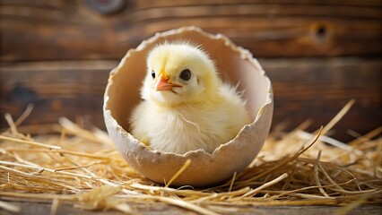 Adorable Chick in Cracked Eggshell