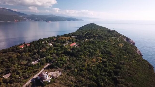 From control tower on Prevlaka, Croatia, toward Montenegro, drone clip