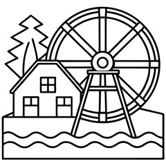 Watermill house with water wheel