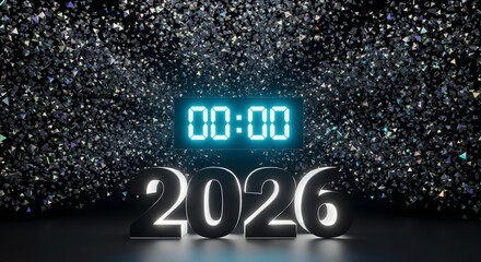 New Year s Eve Countdown to 2026 with Glowing Digital Clock and Sparkling Background