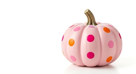 Obraz premium Pink polka dot pumpkin with autumn colors on white background