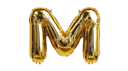 Golden Letter M Balloon Isolated White Background