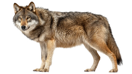 Fototapeta premium Gray wolf standing in snow during winter season