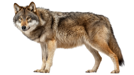 Gray wolf standing in snow during winter season