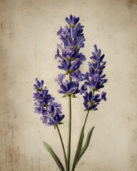 Botanische Illustration von Lavendelblüten auf altem Papier