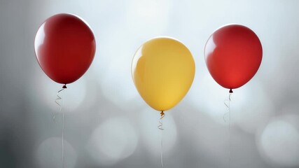 Three colorful helium balloons floating against a soft blurred light background creating a cheerful celebration and festive atmosphere - Powered by Adobe