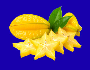 Fototapeta premium Fresh tropical starfruit duo collection, isolated on transparent background