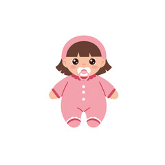 Sweet Baby Girl Illustration with Pink Pacifier