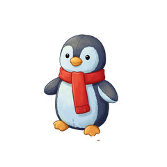 Cute Penguin Stuffed Toy with Red Scarf Illustration