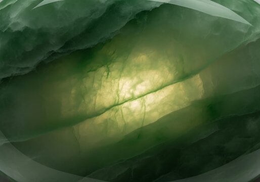 Abstract green gemstone sphere with internal glowing patterns and texture