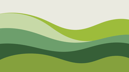 Abstract green landscape illustration featuring wavy lines and varying shades of green color palette