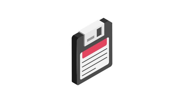 Floppy disc isometric icon animation in trendy style, ready to use vector