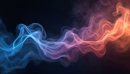 Obraz premium Abstract illustration depicts colorful smoke or vapor waves on a dark background. Vibrant hues of blue pink and orange create an ethereal atmosphere with motion blur.