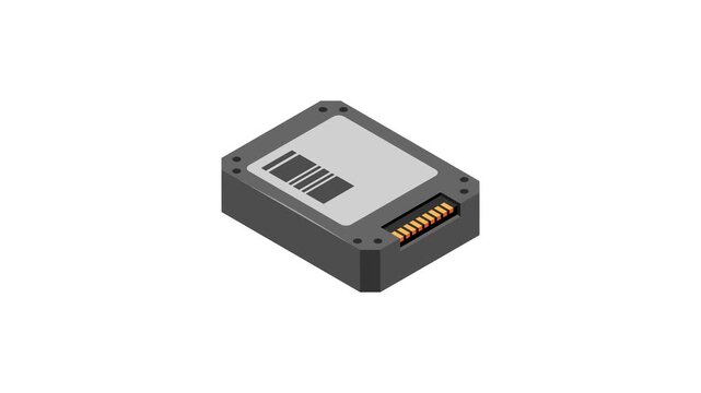 Isometric SSD icon animation, solid state drive storage for fast, reliable data access
