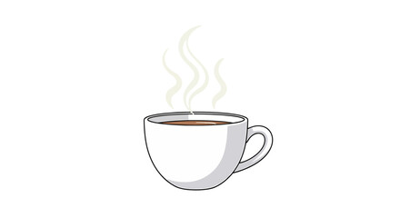 Simple illustration of a steaming hot beverage in a classic white mug, perfect for a cozy morning or a refreshing break to enjoy a moment of warmth