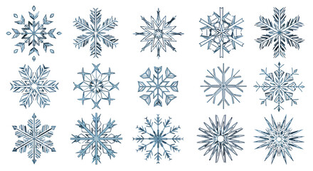 Fototapeta premium Winter Collection Elegant Blue Snowflake Designs for Holiday and Seasonal Decor