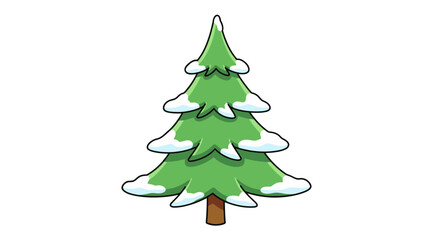 Fototapeta premium Snowy Evergreen Cartoon Fir Tree Vector Illustration for Winter & Christmas