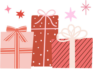 Red and Pink Gift Box, Christmas Present, Gift Wrapping, Shopping, Illustration, PNG isolated, Hand Drawn