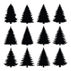 Pine tree silhouettes set