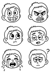 Hand Drawn Kids Expression Set – Cute Cartoon Faces with Different Emotions-no background