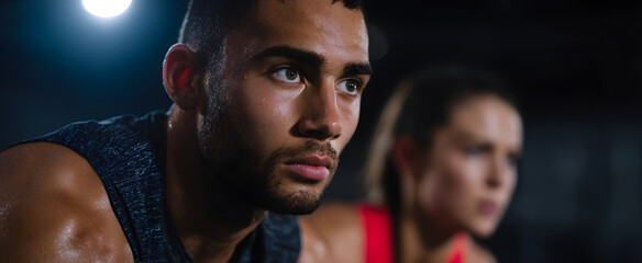 Athletes powering through challenging demanding crossfit exercises in a vigorous dynamic gym session