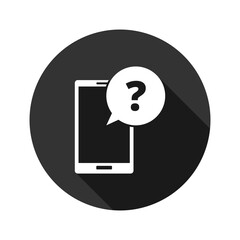 Speech balloon with question mark on smartphone screen icon isolated on transparent background